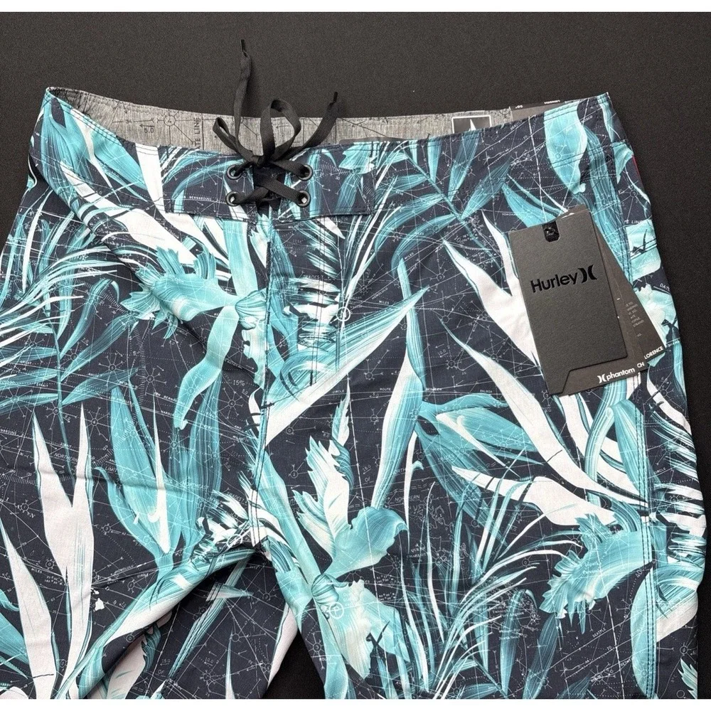 NWT Hurley Phantom JJF Board Shorts Trunks Mens 30x9 Floral Map Grid Print